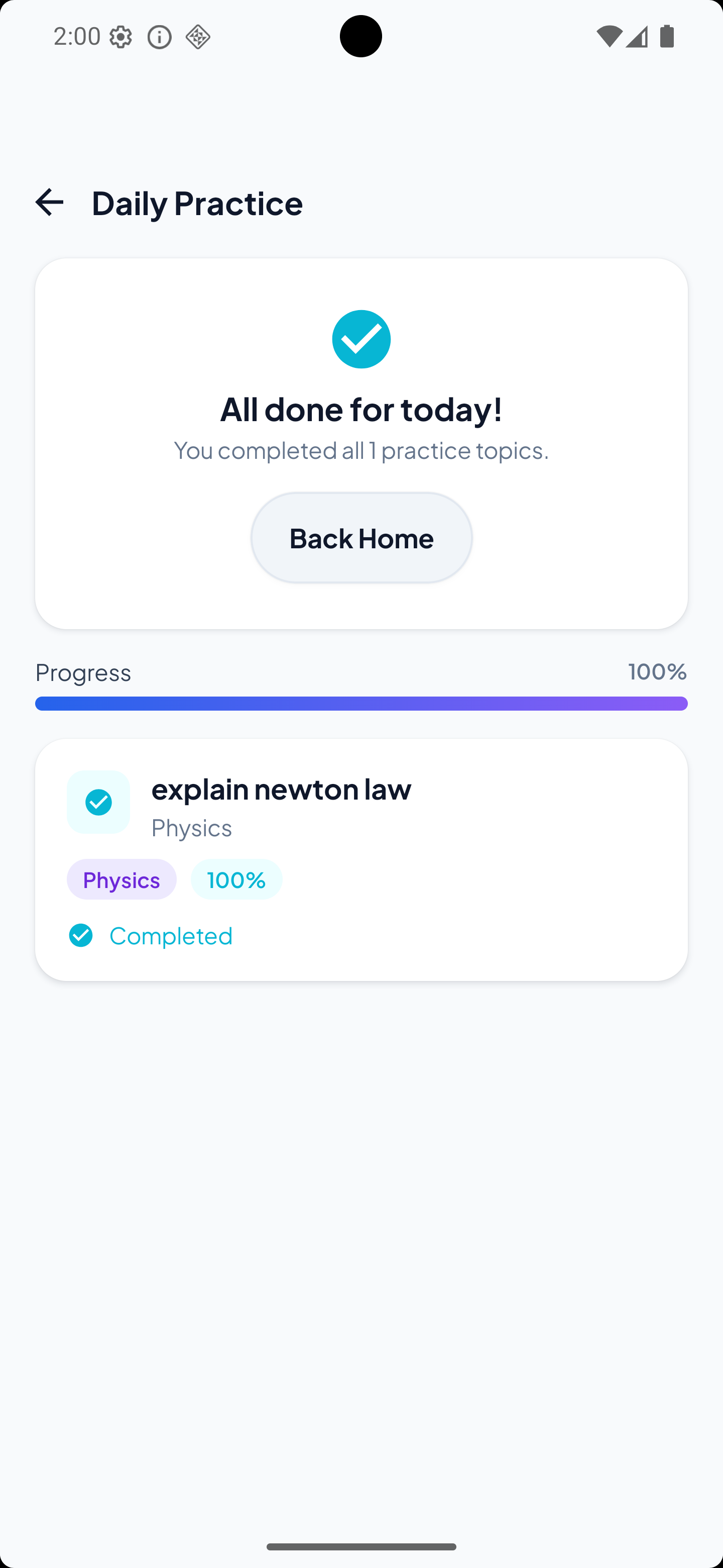 LearnSnap AI daily practice screen showing today's practice session