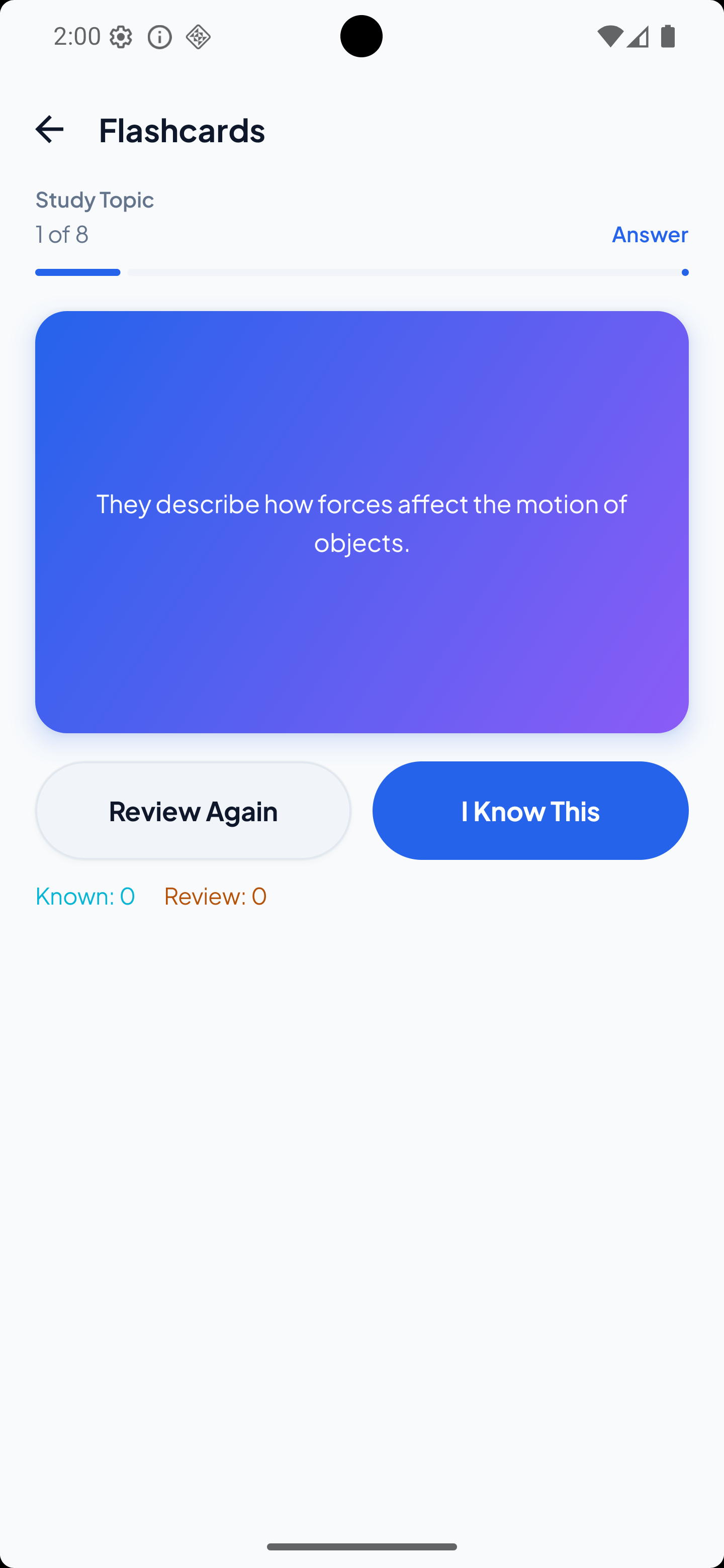LearnSnap AI flashcard screen showing a study flashcard deck